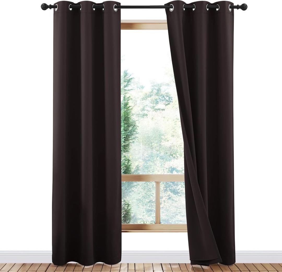 NICETOWN High-End Thermal Curtains, Full Blackout Cold Reducing Curtains 84 Inches Long for Dining Room, Soundproof Window Treatment Drapes for Living Room, Brown, 42" Wide Per Panel, 2 Panels