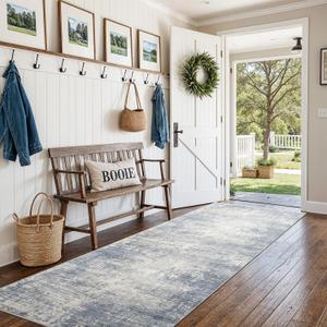 3x8 Hallway Washable Runner Rug - Non-Slip Kitchen Rugs with Rubber Backing Abstract Neutral Low-Pile Carpet Runners for Laundry Room Home Decor Bedroom Bathroom Entryway (Blue Gray,3x8)