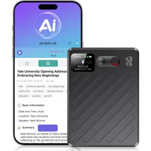AI Voice Recorder, Note Taking Device, Transcribe & Summarize, Voice Recorder With Display, App Control, Supports 132+ Languages, 100H, 64GB, Magnetic Audio Recorder for Lectures Meetings Calls, Black