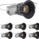 Adetu 2 Inch 5CCT Black LED Recessed Ceiling Light with Junction Box, 2700K/3000K/4000K/5000K Selectable, CRI90, 8W COB, 780LM, Dimmable Canless IP65 Waterproof Downlight-ETL&FCC (Black, 6 Packs)