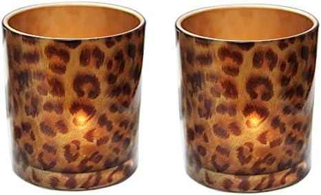 1 Glas Tealight Holder Votive Candle Holder Cups for Christmas Valentines Day Decoration Leopard Print Cheetah Tea Light Candle Holders for Home Decor Table Décor, Women Bedroom Tea Light Holder