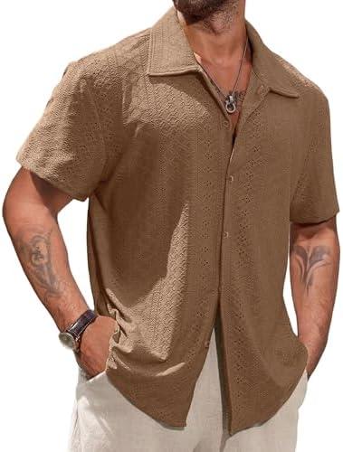 Vssjavun Mens Short Sleeve Button Down Shirts Casual Hollow Out Summer Beach Shirt, XXL