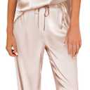 Ekouaer Womens Satin Silky Pajama Set Short Sleeve Shirt with Long Pajama Pant Set Soft PJ Loungewear (Medium, Champagne)