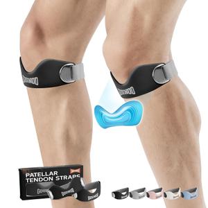 GOUNOD Silicone Patellar Tendon Support Strap 2 Pack, Knee Strap for Knee Pain Relief, Patella Band for Basketball, Jumpers Knee, Tendonitis, Running, Hiking, Soccer, Osgood Schlatter（Black-Grey）