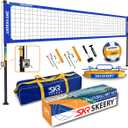 SKEERY Outdoor Heavy Duty Volleyball Net Set, Anti-Sag Design, Adjustable Aluminum Poles, Portable Volleyball Net for Backyard, Grass and Beach, Blue