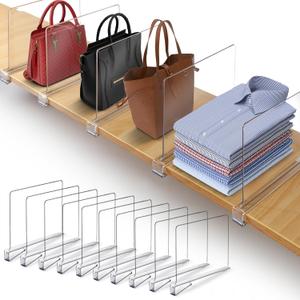 Acrylic Shelf Dividers for Closet Organization - Wood Closet Shelf Organizer | Closet Shelf Divider | Closet Dividers for Shelves, Suitable for Wooden or Vertical Shelves (Pack of 10)