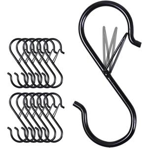 Larmstom 3.5" S-Hooks with Safety Clasps, Rustproof Coated S Metal Hooks for Hanging Plants, Kitchen Utensils, Jeans, Bags, Pots and Pans, 12 Pack Black