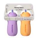 Tommee Tippee Insulated Sporty Spill-Proof 9oz Straw Training Sippy Cups for Toddlers 1-3, Sporty Carry Handle, Bite Resistant Spout, Flip Lid Keeps Straw Clean, BPA Free, Purple and Orange, Pack of 2