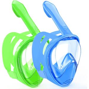 Kids Snorkel Mask Full Face, Snorkeling Gear for Kids 2-14 with Camera Mount, 180 Degree Panoramic View Snorkeling Set Anti-Fog Anti-Leak (Blue+Green)