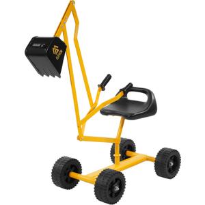 Sand Digger Kids Rolling Excavator Ride On Toy, Beach Toys Outdoor Sandbox Toy Digger, Steel Excavator Crane Rotates 360 with 4 Wheels, Sand Toys Backyard Sandbox, Dirt and Snow - Yellow