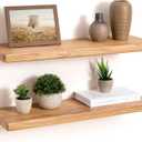 24" Rustic Elm Wood Floating Shelves, 8 Inch Deep Wall Shelves for Home Decor, Wall Mounted Floating Shelf with Invisible Bracket, Heavy-Duty Storage & Display Shelf for Living Room, Kitchen, Set of 2