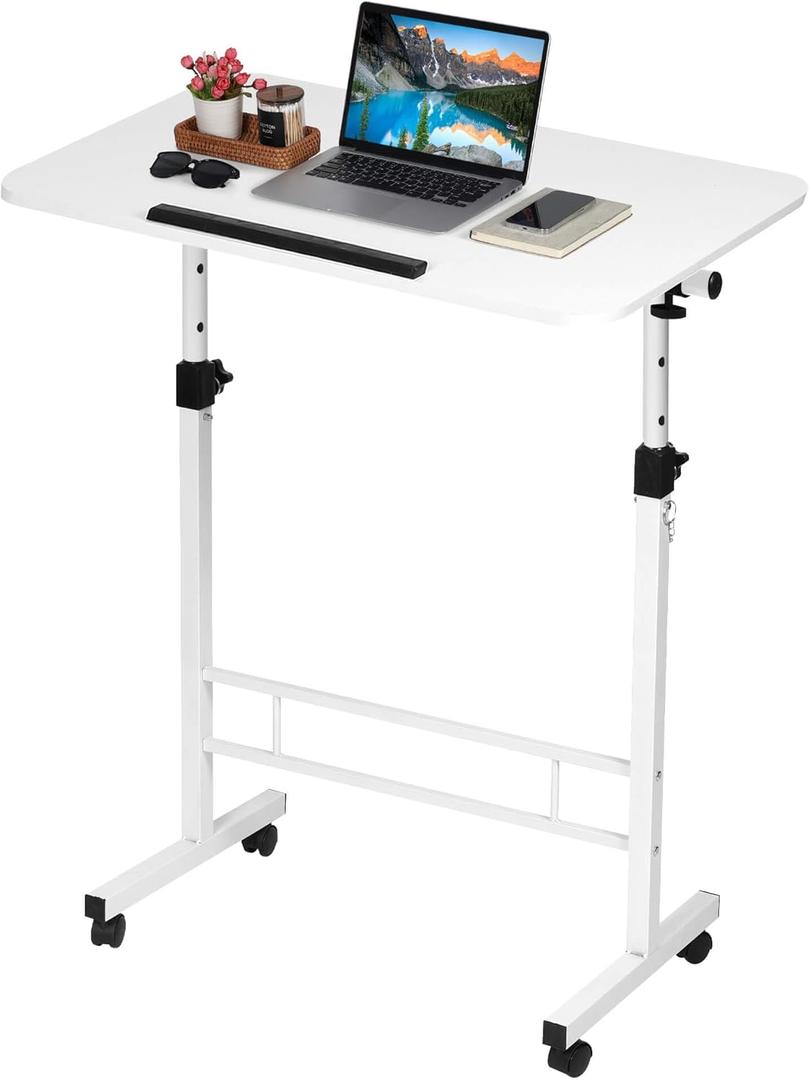 Small Standing Desk Adjustable Height,Rolling Computer Desk,Mobile Standing Desk with Wheels,Portable Stand Up Desk,Tall Computer Table,Adjustable Desktop Sit Stand Desk,Size 31.5x15.7 Inch White (32'')