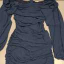Wenrine Women's Mesh Long Sleeve Square Neck Ruched Party Club Cocktail Bodycon Mini Dress (Navy Blue), Size XS