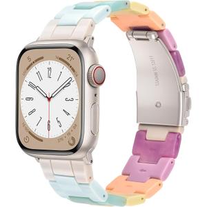 V-MORO Resin Bands Compatible with Apple Watch Series 11/10/9/8/7 Band 40/41/42mm Lightweight Fashion Strap Bracelet with Starlight Buckle for iwatch Series SE/6/5/4/3/2/1(Bonbon Rainbow,38/40/41/42mm)