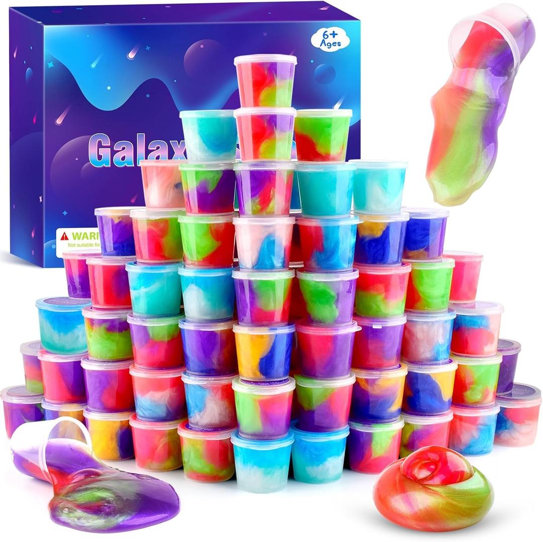 65 Pack Mini Galaxy Slime for Kids, Soft & Non-Sticky Slime Kit for Boys Girls, Easter Party Favors or Basket Stuffer Stress Relief Toys for Kids 8+