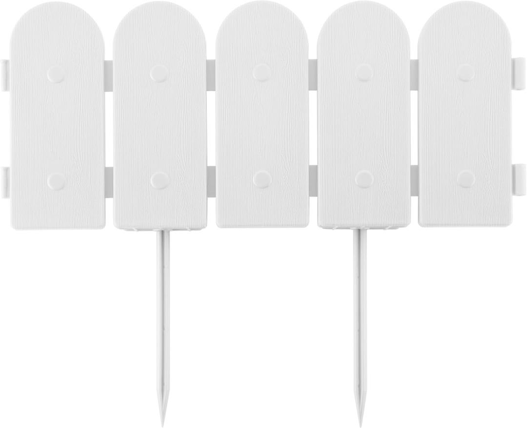 Evelyne Garden Border Edging: Wooden Fence Design - 8pcs White Yard Landscaping Fence Liner Lawn Edge Barrier - 10ft Kit of Decorative Lawn Landscape Panels Elements -Landscaping Edging-GMT-10374-D08