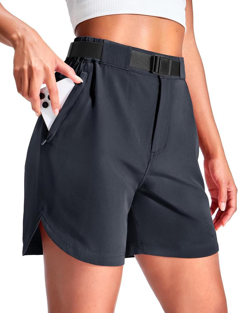Haimont Womens Hiking Shorts 5 inch with Pockets and Belt Quick Dry Stretch Lightweight Camping Travel Outdoor Shorts (Gray, L)