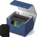Mlikero Card Deck Box, Commander Deck Box Holds 100+ Double-Sleeved Cards with 2 Dividers, Leather Magnetic Closure Card Box Fit for MTG, TCG (Blue)