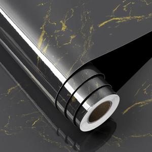 FunStick Thick Dark Grey Marble Contact Paper for Countertops Waterproof Contact Paper for Cabinets Peel and Stick Countertops Removable Gold Grey Marble Wallpaper for Kitchen Bathroom Table 12"x200" (Gold Light Black)