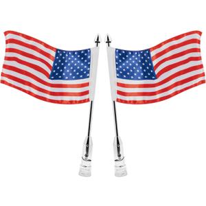 2PCS Motorcycle US Flag with Pole Mount - Fold Down 90, 6.5" x 11" Flag Pole Holder Bracket fit for Harley, Honda, Suzuki, Kawasaki, Goldwing, Yamaha Compatible with 1/2" Motorcycle Round Luggage Rack
