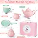 Porcelain Tea Set for Toddlers, Tea Party Set for Little Girls, Kids Tea Set Kitchen Pretend Play, Princess Tea Time Playset with Teapot Cups Carry Case, Toddler Girl Toys Birthday Gifts Age 3+