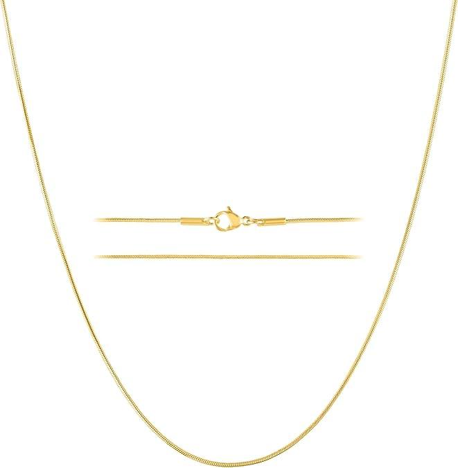 24k Gold Snake Chain Necklace – Thin, Dainty, Gold Plated Stainless Steel Jewelry for Women & Men with Lobster Clasp,  20.5"L with Black Case