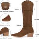 SHIBEVER Suede Knee High Cowboy Boots for Women Comfortable Tall Cowgirl Boots Zipper Low Heel Fall Winter Western Booties (Brown)
