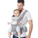 Baby Carrier Ergonomic Infant Carrier with Hip Seat Kangaroo Bag Soft Baby Carrier Newborn to Toddler 7-45lbs Front and Back Baby Holder Carrier for Men Dad Mom (Grey)