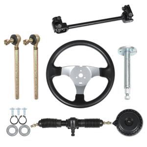 ALL-CARB Go Kart 300mm Steering Wheel Steel Kit Gear Rack Pinion 320mm Adjustable Tie Rod Rack Shaft Assembly Replacement for 110cc Go Kart