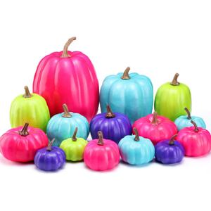 16 Pcs Thanksgiving Fake Pumpkins Fall Decor Colorful Foam Artificial Pumpkin Fall Party Decorations Harvest Assorted Size Faux Foam Decor for Thanksgiving Autumn Halloween Party(Neon Color)