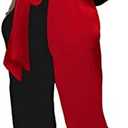 SeNight Women's Jumpsuits Elegant Business Casual Button Down V Neck Long Sleeve Strap Straight Long Pants With Pockets L, Black Red