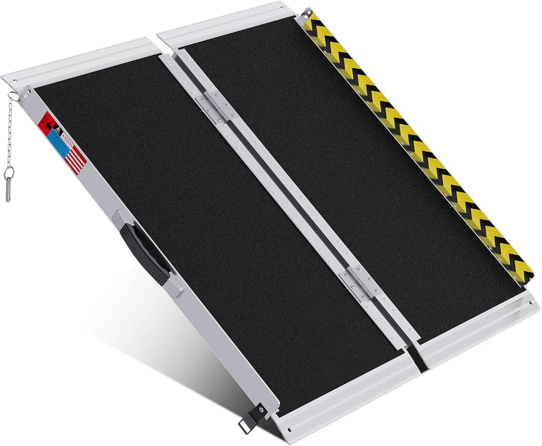 Portable Wheelchair Ramp 3FT, Anti-Slip Aluminum Folding Portable Ramp, Wheelchair Ramps for Home, Weight Capacity Up to 600 LBS, with Transition Plates Above and Below (3FT Using height 3-9")