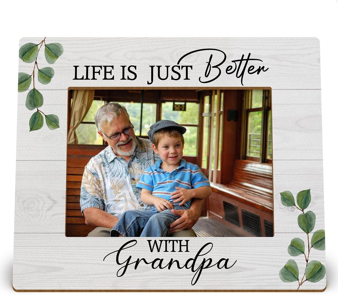 2 x Grandpa 4x6 Picture Frame, Best Grandpa Gifts for Christmas from Grandkids Photo Frame, Grandfather Gifts, Life Is Just Better with Grandfather Wooden Photo Picture Frames