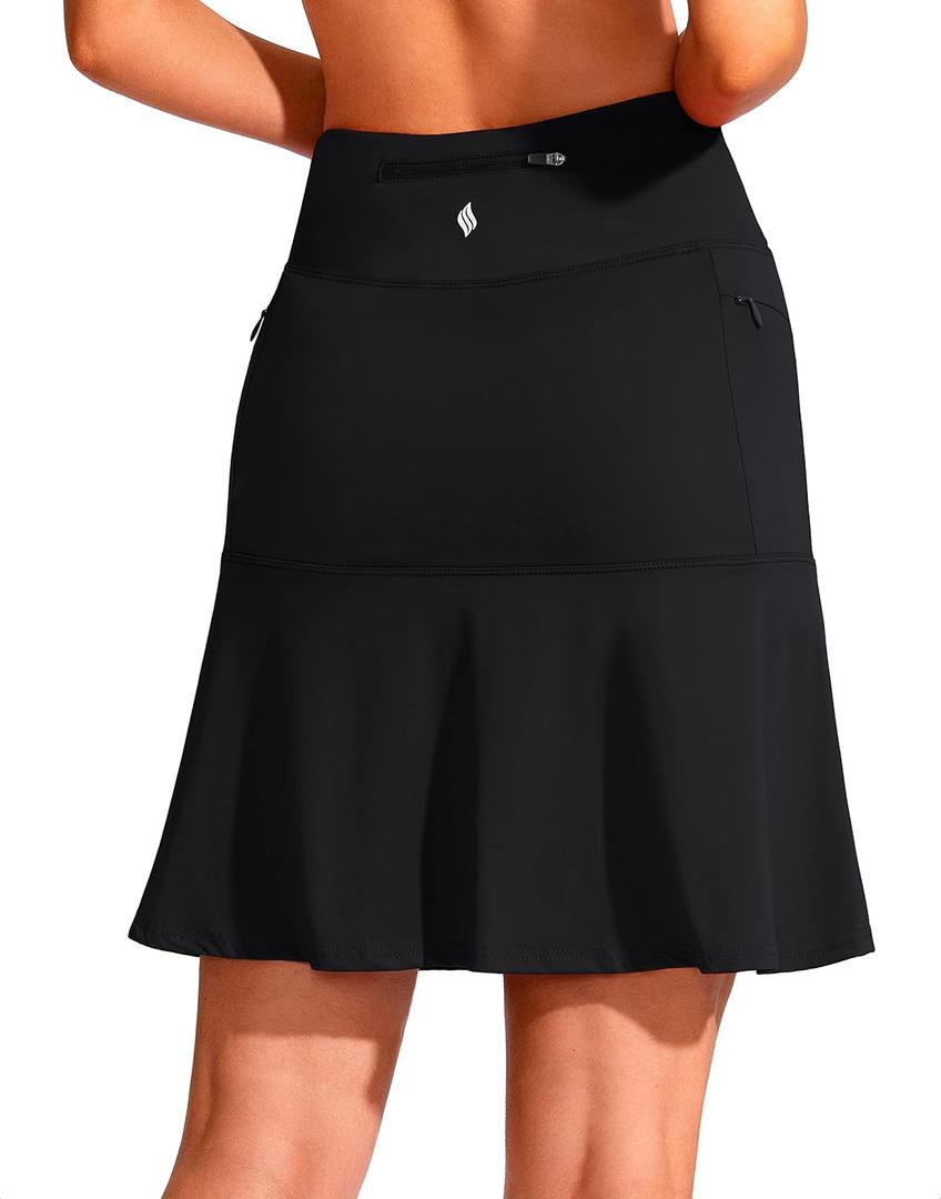SANTINY 19" Golf Skorts Skirts for Women Zipper Pockets Knee Length Skort Women's High Waist Athletic Tennis Skirt, XL