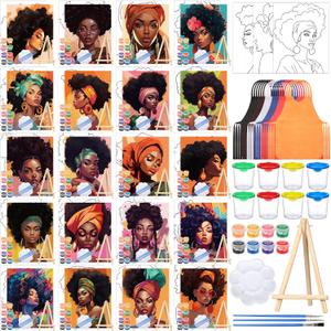 Sherr 140 Pcs 20 Set Pre Drawn Canvas Kit for Painting Craft Sip and Paint Kit for Adults Pre Printed Canvas Painting Favor for Virtual DIY Birthday Gifts Adult's Date Party(Elegant Lady)