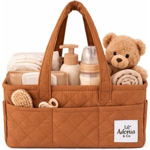 Adonia & Co Diaper Caddy Organizer  Nursery Storage Basket for Newborn & Baby Essentials  Portable, Machine Washable Diaper Bag Organizer for Home & Travel (Brown)