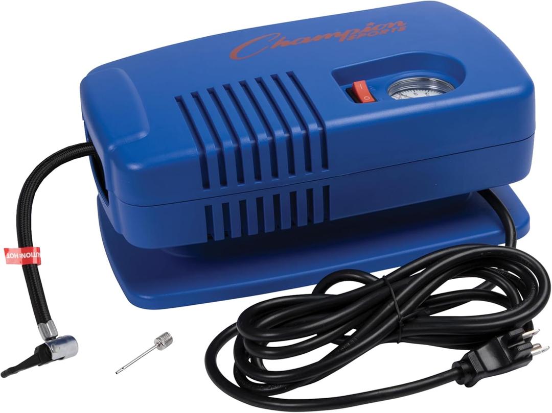 Champion Sports Electric Ball Inflator with Needle - Quiet Air Compressor for Basketball, Soccer, Volleyball & Sports Balls, High PSI Rating, Fast Inflation, 110-120V AC Power for Gym & School Use (1/4 HP - 125 PSI (Deluxe)) Champion Sports Electric Ball Inflator with Needle - Quiet Air Compressor for Basketball, Soccer, Volleyball & Sports Balls, High PSI Rating, Fast Inflation, 110-120V AC Power for Gym & School Use (1/4 HP - 125 PSI (Deluxe))