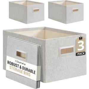 DECOMOMO Storage Bins for Shelves Robust Fabric Closet Bins for Shelves Toy Storage Clothes Books (Pack of 3 Light Grey)