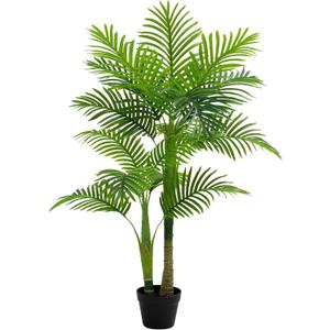 4FT Artificial Palm Tree - Tropical Faux Golden Cane Palm Tree UV Resistant Tall Fake Plant Indoor with Black Pot for Home Office Living Room Indoor Outdoor Decor Housewarming Gift