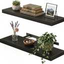 Fixwal Black Floating Shelves for Wall, 22" Long Wall Mounted Rustic Wood Shelves for Living Room, Bedroom, Bathroom and Kitchen, Wall Shelves for Storage, Books, Room Decor Set of 2, 22in
