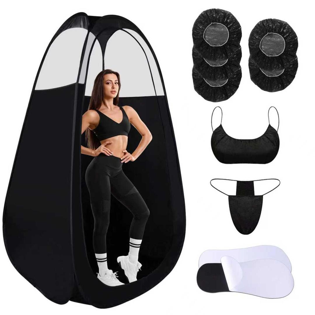 Spray Tan Tent with Tan Spray Tanning Essentials Kit, Pop Up Portable Professional Mobile Self Tanning Tent Booth with Carry Bag & Waterproof Floor