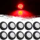 10Pcs 2" Inch Round Red Led Trailer Side Marker Clearance Lights Kit Clear Lens 9 LED Reflectors w/Rubber Lights Grommets and 2 Prong Wire Pigtails Sealed Waterproof Marker Lights for Trucks 12V