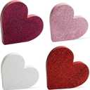 COCHIE Wooden Hearts Valentines Decorations Indoor, Wood Heart Blocks Tiered Tray Decor Set of 4, Red Pink White Valentine Decoration for Home Party Office Shelf Door (Glitter)