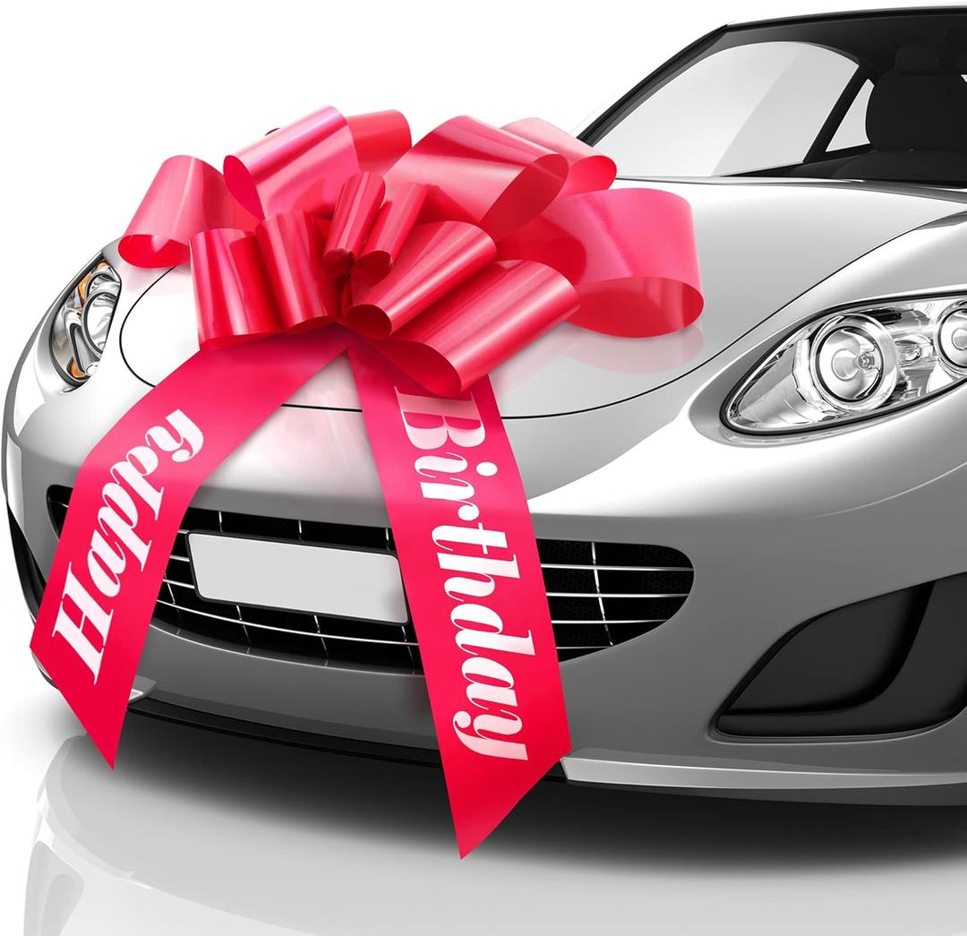 Zoe Deco - Happy Birthday Car Bow - Red, 30 Inch - Giant Car Bow Pre-Printed w/Happy Birthday - Large Gift Wrapping for Huge Present