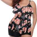 Yonique Women's Plus Size Tankini Swimsuits with Shorts Two Piece Bathing Suits Ruffle Swimsuits Tummy Control Swimwear 14 W