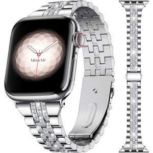 Missair Bling Bands Compatible With Apple Watch Band 38mm 40mm 41mm 42mm 44mm 45mm 46mm 49mm Women, Upgraded Buckle Replacement Bracelet Metal Strap for iWatch Series 11 10 9 8 7 6 5 4 3 SE Ultra (Silver)