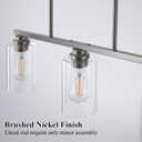 Island Light for Kitchen, Brushed Nickel Dining Room Light Fixture Over Table, 3-Light Linear Chandelier Pendant Lighting for Dining Table Kitchen Island Living Room, 3 Light + Clear Glass