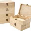 6 Pack Unfinished Wood Box with Lid Crafts Wooden Box for DIY Arts Project (8.3x6x2.7 Inches)