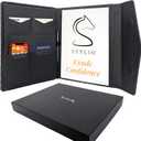 STLYIO Trifold Padfolio - Magnetic Closure. Stretchable Compartment for Tablet, Documents. Elastic Pockets for Phone, Gadgets, Passport, Travel Documents. Letter-Sized Notepad and Gift Box Included. (Padfolio w/ Magnetic Clasp (12.5" x 10.2" x 1.6"), Black)