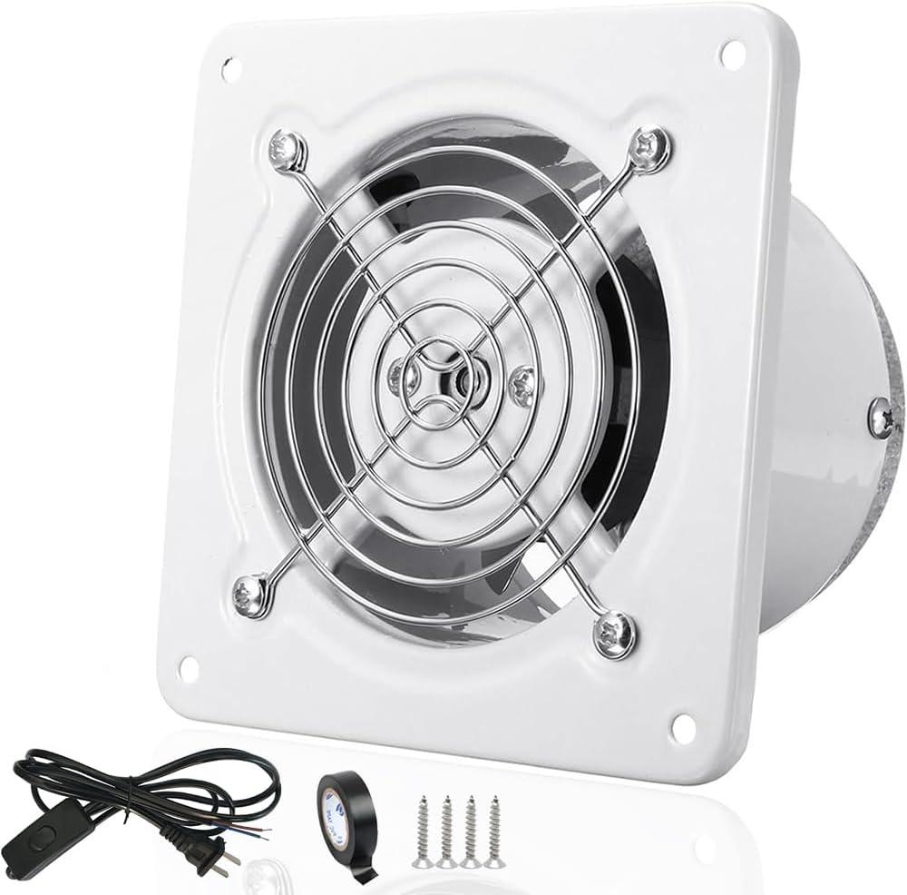 4'' Wall-Mounted Exhaust Fan, Small Bathroom Metal Iron Ventilation Fan, IPX4 118CFM Window Extractor Fan with Anti-backflow Check for Toilet, Office, Garage, Attic (White)